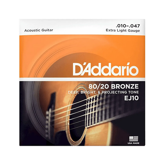 D'Addario EJ10 - 80/20 Bronze Acoustic Strings, Extra Light (10-47)