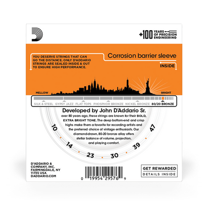 D'Addario EJ10 - 80/20 Bronze Acoustic Strings, Extra Light (10-47)