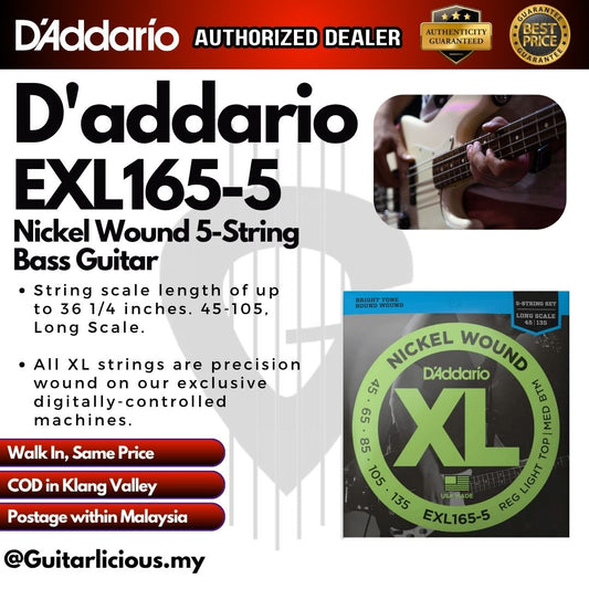 D'Addario EXL165-5 Regular Light Top/ Medium Bottom Nickel Wound 5-string Long Scale Bass - 045-.135( 045-.135)