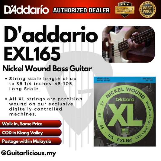 D'Addario EXL165 Nickel Wound Bass Guitar Strings, Custom Light, 45-105, Long Scale ( 45-105)