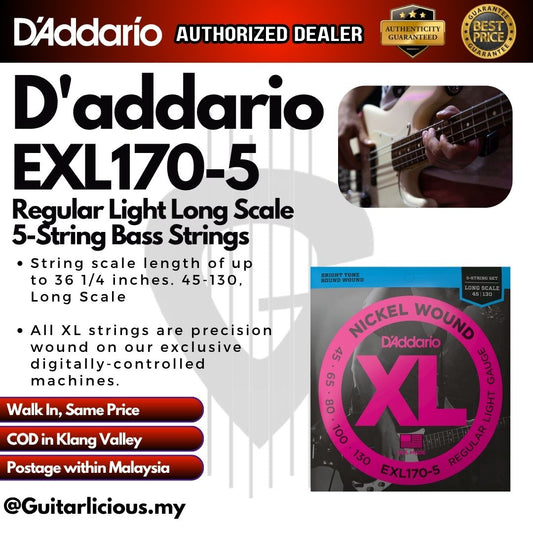 D'Addario EXL170-5 Regular Light Nickel Wound 5-string Long Scale Bass Strings - .045-.130 ( 045-.130  )