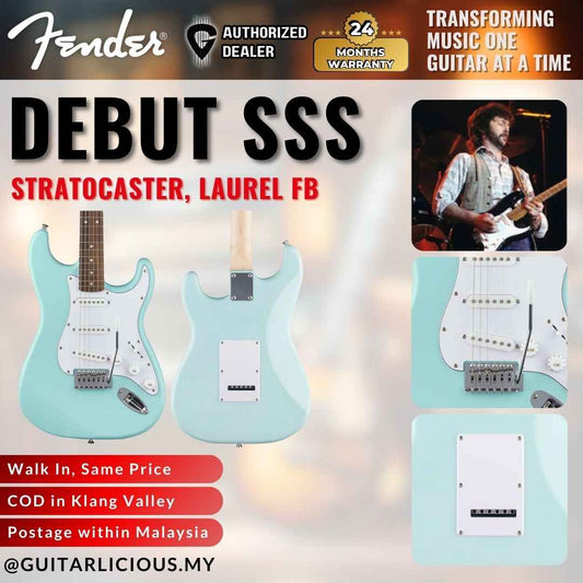 Squier Debut Series SSS Stratocaster Electric Guitar, Laurel FB - Daphne Blue