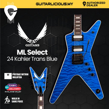 Dean ML Select 24 Kahler Quilt Top Electric Guitar Trans Blue