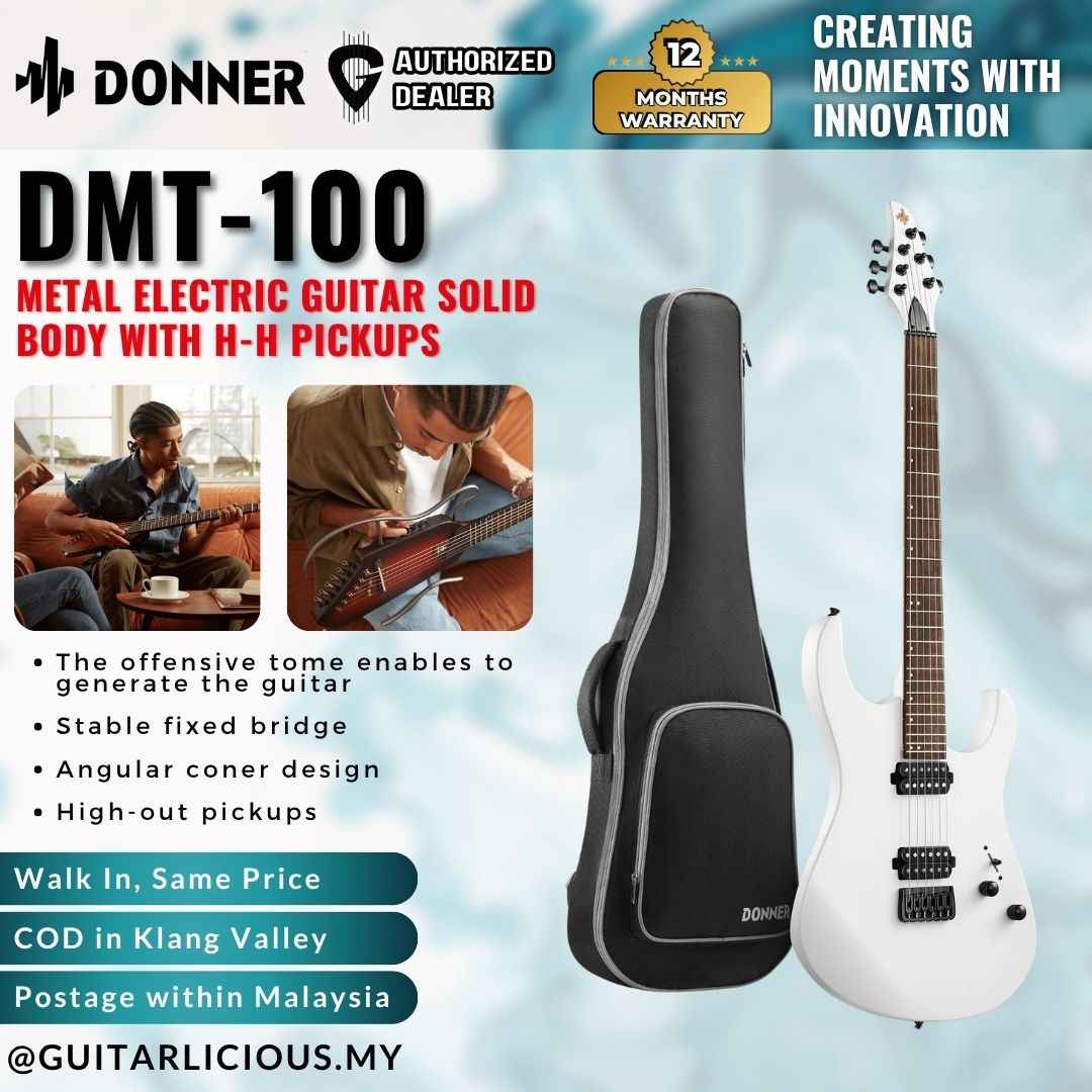 Donner DMT-100 Metal Electric Guitar Solid Body with H-H Pickups - White