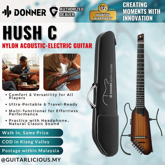 Donner HUSH C Nylon String Acoustic Electric Travel Guitar