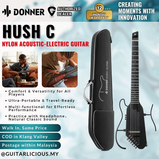 Donner HUSH C Nylon String Acoustic Electric Travel Guitar