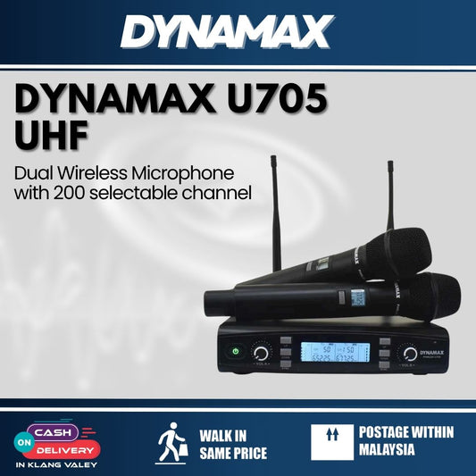 DYNAMAX U705 UHF Dual Wireless Microphone with  200 selectable channel
