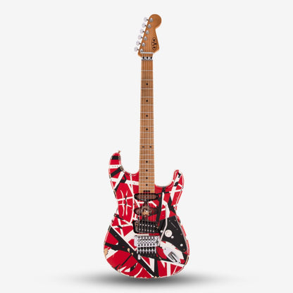 EVH Striped Series Frankie, Maple FB Floyd Rose Electric Guitar - Red w/ Black & White Stripes