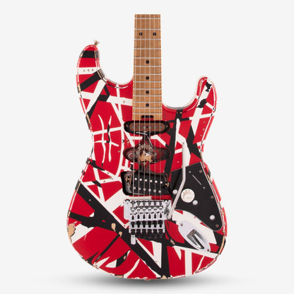 EVH Striped Series Frankie, Maple FB Floyd Rose Electric Guitar - Red w/ Black & White Stripes