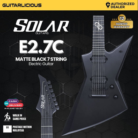 Solar E2.7C Matte Black 7 String Electric Guitar