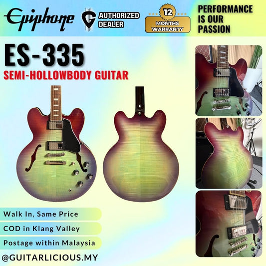 Epiphone ES-335 Pro Semi-Hollowbody with Humbucker (HH) Electric Guitar - Figured Blueberry Burst (ES335 / ES 335 )
