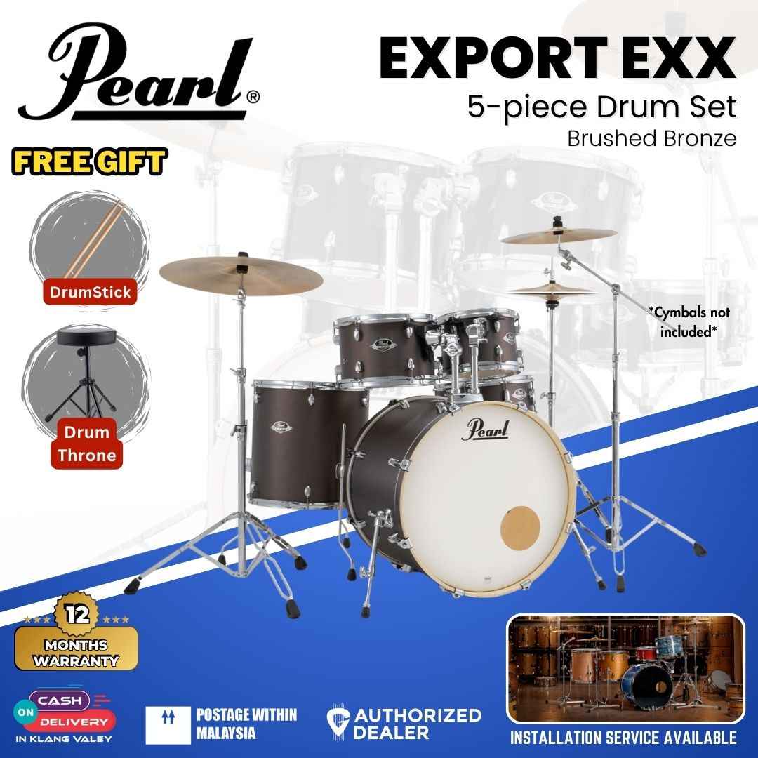 Pearl Export EXX 5-Piece Drum Set with Hardware, Drumstick and Throne (EXX725SP) - Brushed Bronze
