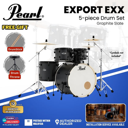 Pearl Export EXX 5-Piece Drum Set with Hardware, Drumstick and Throne (EXX725SP) - Graphite Slate