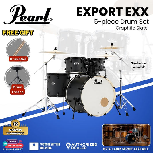 Pearl Export EXX 5-Piece Drum Set with Hardware, Drumstick and Throne (EXX725SP) - Graphite Slate