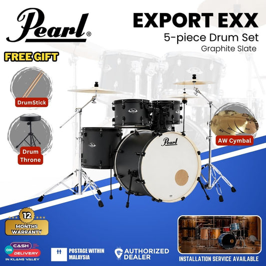 Pearl Export EXX 5-Piece Drum Set with Hardware, Drumstick and Throne (EXX725SP) - Graphite Slate