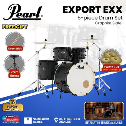 Pearl Export EXX 5-Piece Drum Set with Hardware, Drumstick and Throne (EXX725SP) - Graphite Slate