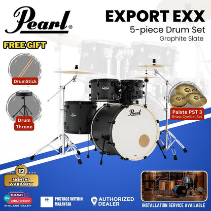 Pearl Export EXX 5-Piece Drum Set with Hardware, Drumstick and Throne (EXX725SP) - Graphite Slate