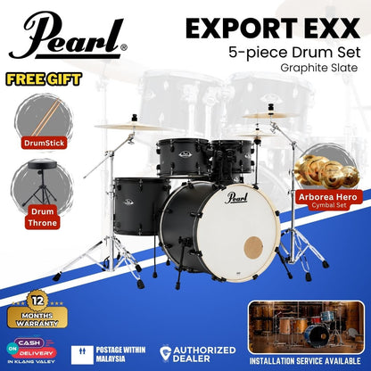Pearl Export EXX 5-Piece Drum Set with Hardware, Drumstick and Throne (EXX725SP) - Graphite Slate