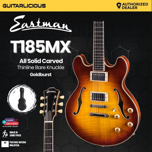Eastman T185MX All Solid Carved Thinline Bare Knuckle HB Pickups - Goldburst (PRE-ORDER)