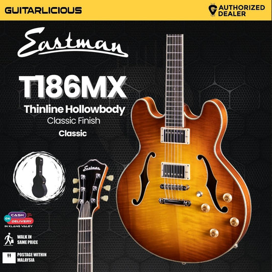 Eastman T186MX Thinline Hollowbody Classic Finish Electric Guitar - Goldburst (PRE-ORDER)