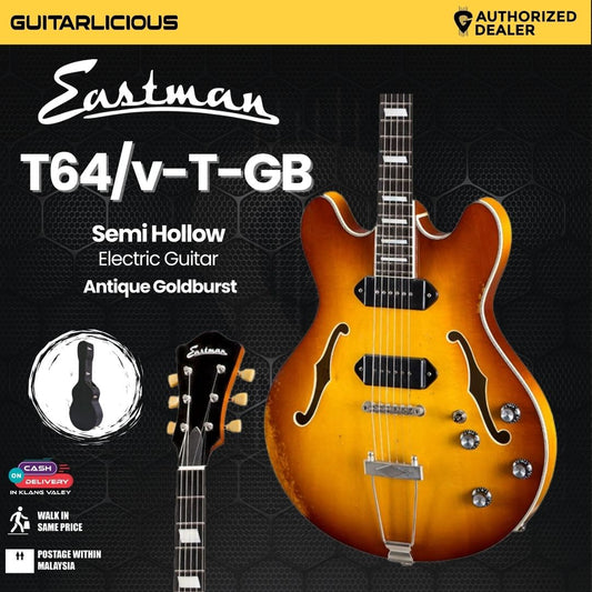 Eastman T64/v-T-GB Semi Hollow Electric Guitar - Antique Goldburst (PRE-ORDER)