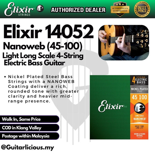 Elixir 14052 Nanoweb Light Long Scale 4-String Electric Bass Strings 45-100  - ( 040-095 )