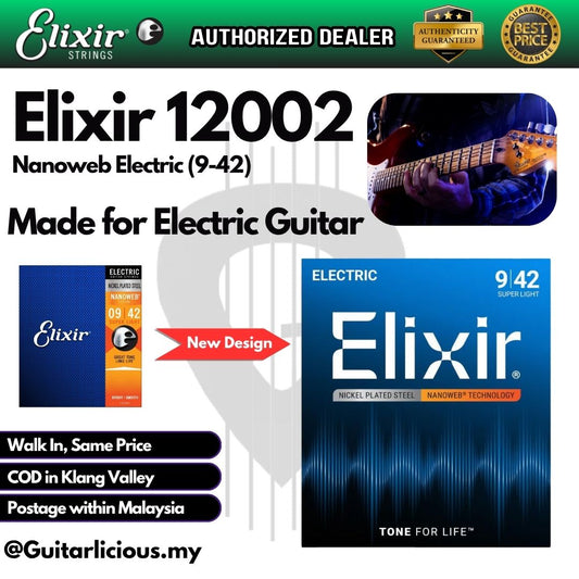Elixir Strings 12002 Nanoweb Electric Guitar Strings (Super Light) – 9-42