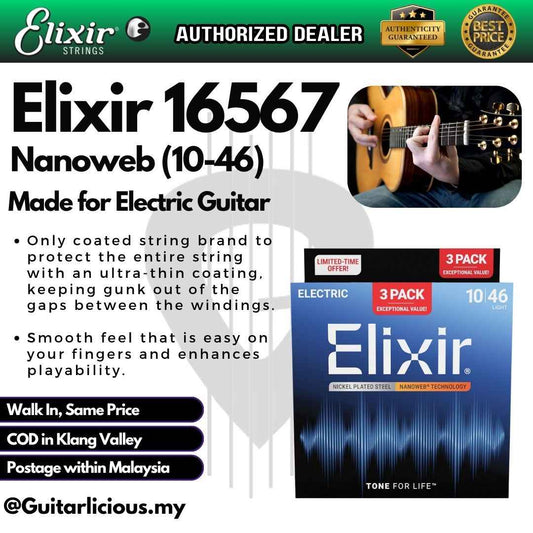 Elixir 16567 Nanoweb Electric 10-46 - 3 Pack
