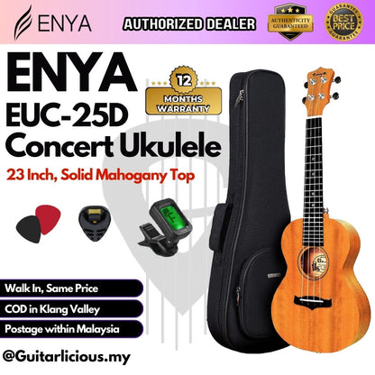 Enya 23 Inch Concert Ukulele, Solid Mahogany Top with Gig Bag ( EUC-25D / EUC25D / ENY-EUC25D)