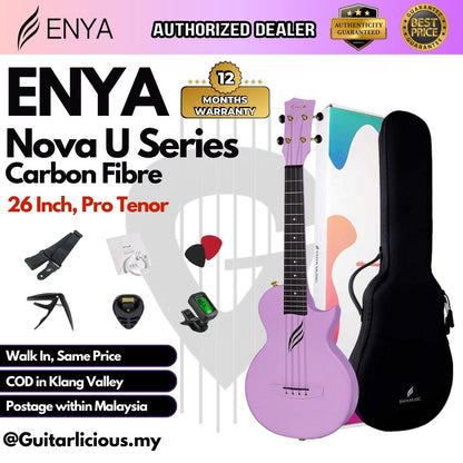 Enya Nova Ue Pro Tenor 26 Inch Carbon Fibre & Polycarbonate Ukulele with EQ, Thin Body (ENY-NOVAUe Pro / NOVA Pick Up)