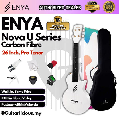 Enya Nova Ue Pro Tenor 26 Inch Carbon Fibre & Polycarbonate Ukulele with EQ, Thin Body (ENY-NOVAUe Pro / NOVA Pick Up)