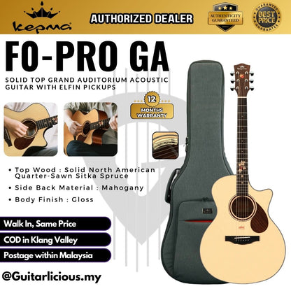 Kepma F0-PRO GA Solid Top Grand Auditorium Acoustic Guitar with Elfin Pickups