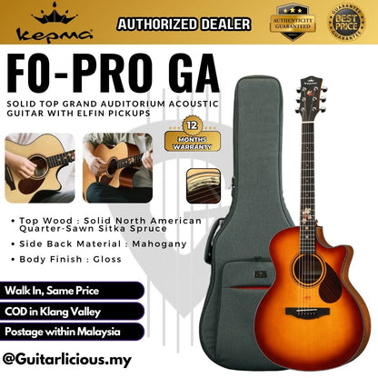 Kepma F0-PRO GA Solid Top Grand Auditorium Acoustic Guitar with Elfin Pickups