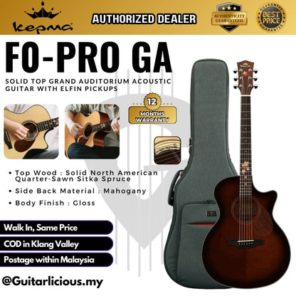 Kepma F0-PRO GA Solid Top Grand Auditorium Acoustic Guitar with Elfin Pickups
