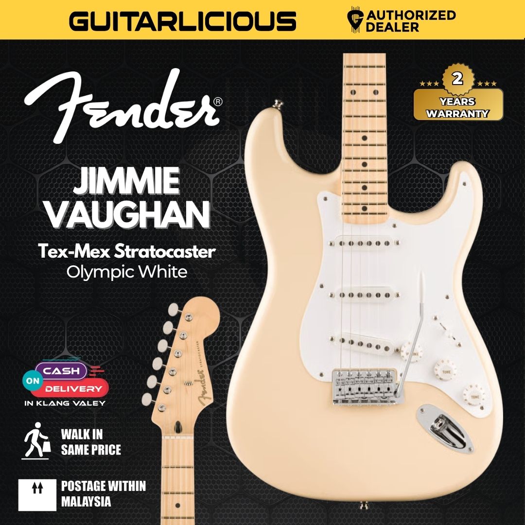Fender Artist Jimmie Vaughan Tex Mex Stratocaster Guitar, Maple Neck, Olympic White, w/Bag