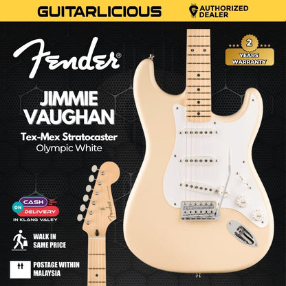 Fender Artist Jimmie Vaughan Tex Mex Stratocaster Guitar, Maple Neck, Olympic White, w/Bag