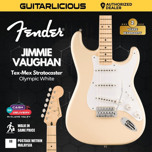 Fender Artist Jimmie Vaughan Tex Mex Stratocaster Guitar, Maple Neck, Olympic White, w/Bag