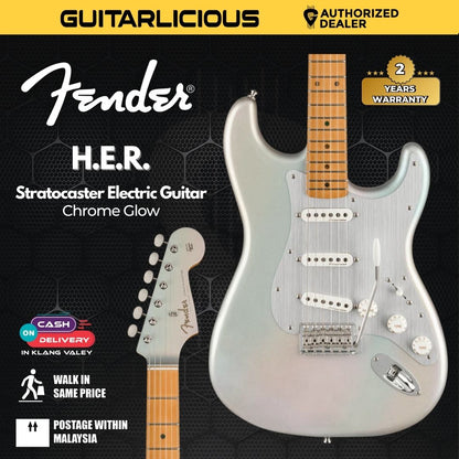 Fender H.E.R. Stratocaster Electric Guitar, Maple FB, Chrome Glow