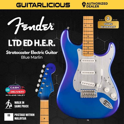 Fender Limited Edition H.E.R. Stratocaster Electric Guitar, Maple FB, Blue Marlin