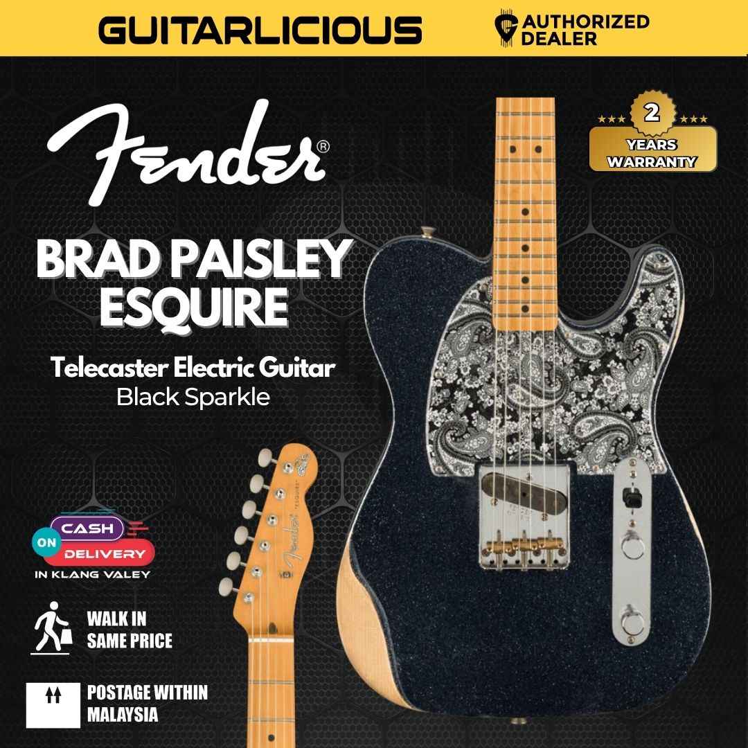 Fender Brad Paisley Road Worn Esquire Electric Guitar, Maple FB, Black Sparkle
