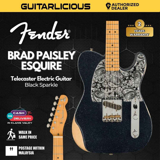 Fender Brad Paisley Road Worn Esquire Electric Guitar, Maple FB, Black Sparkle