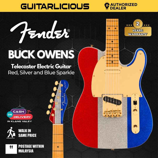 Fender Limited Edition Buck Owens Telecaster Electric Guitar, Maple FB, Red, Silver and Blue Sparkle