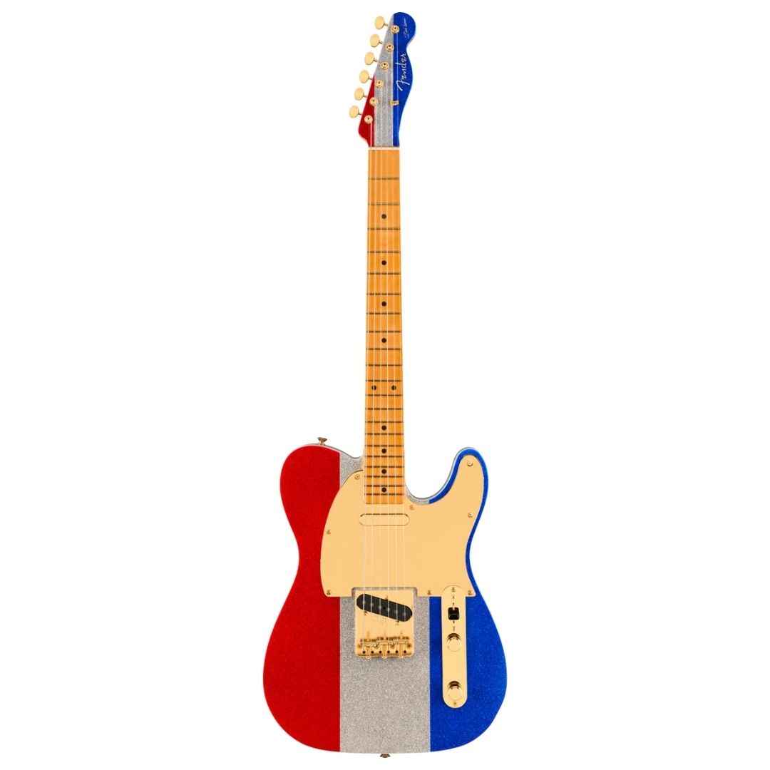 Fender Limited Edition Buck Owens Telecaster Electric Guitar, Maple FB, Red, Silver and Blue Sparkle