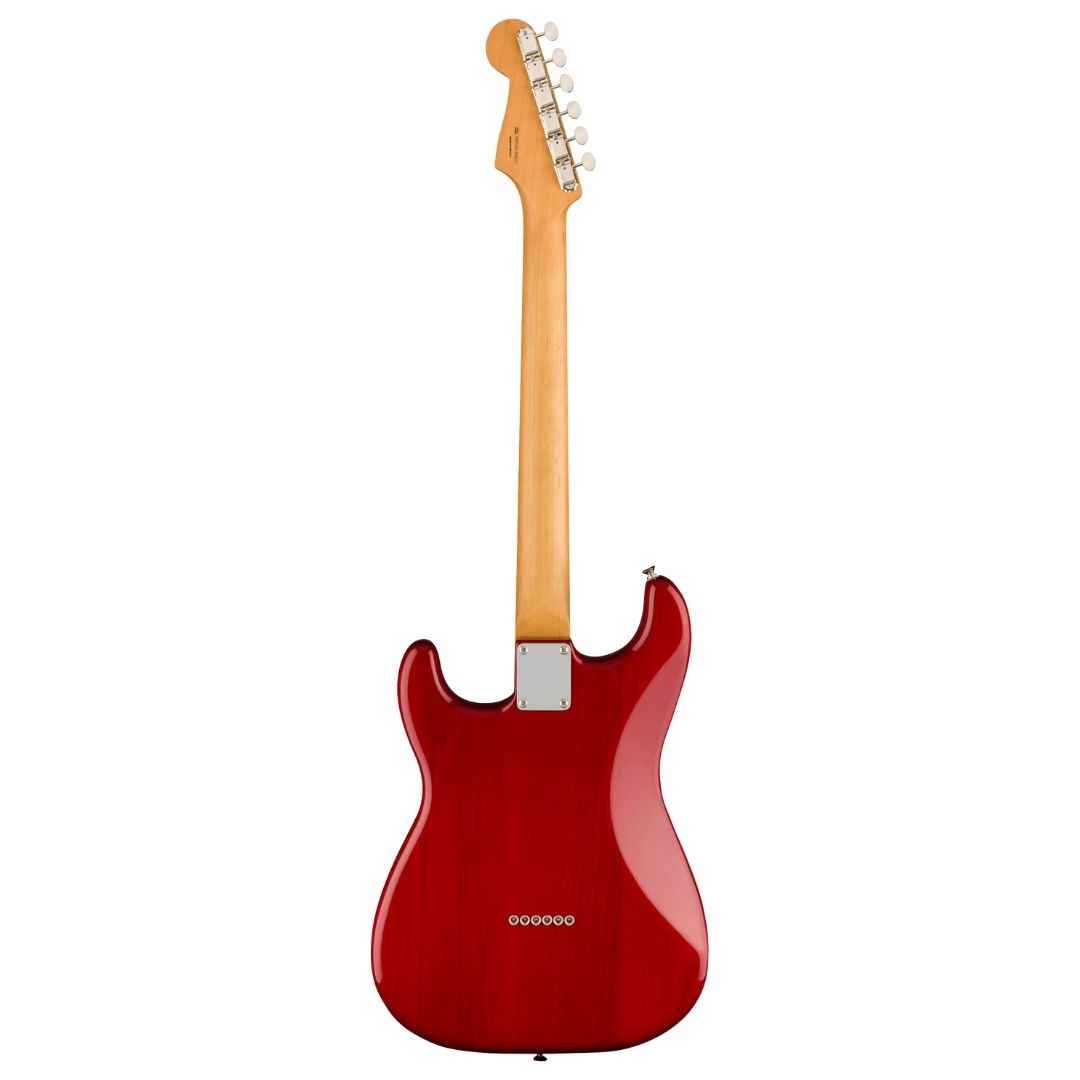 Fender Noventa Stratocaster Electric Guitar, PF FB, Crimson Red Transparent