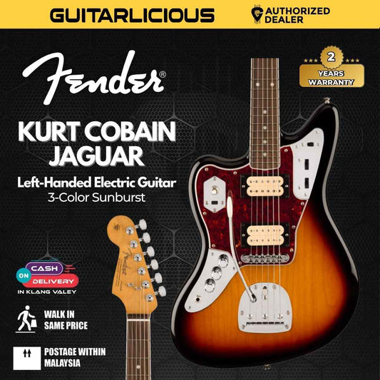 Fender Kurt Cobian Jaguar NOS Left-Handed Electric Guitar, RW FB, 3-Tone Sunburst