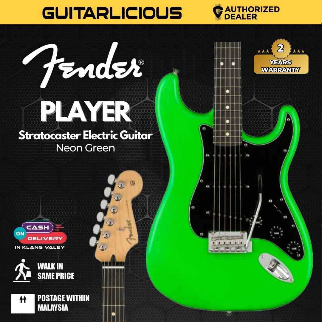 Fender Player Stratocaster Electric Guitar, Ebony FB, Neon Green