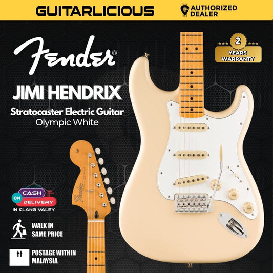 Fender Jimi Hendrix Stratocaster Electric Guitar, Maple FB, Olympic White