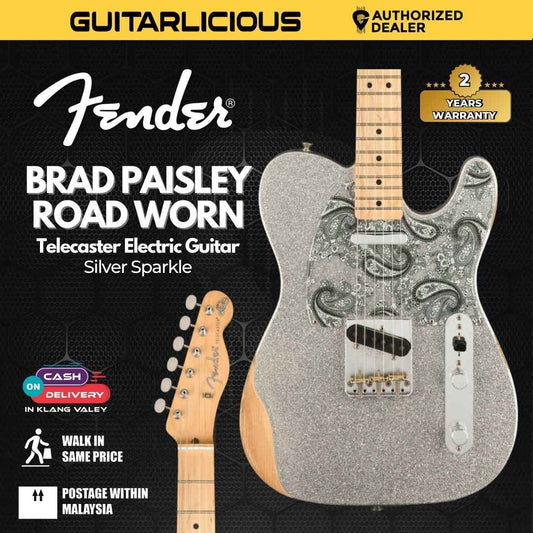 Fender Brad Paisley Road Worn Telecaster Electric Guitar, Maple FB, Silver Sparkle