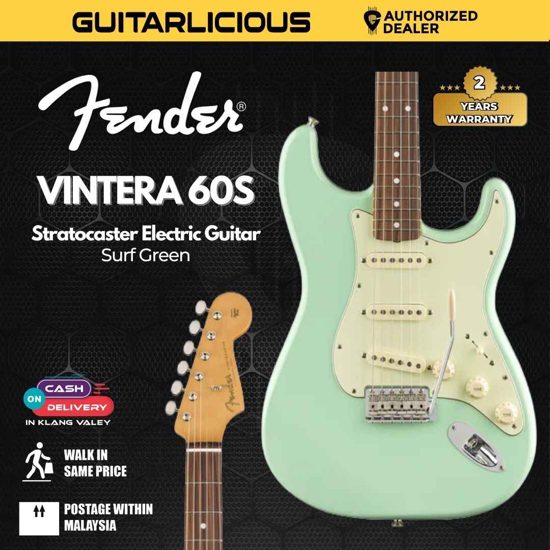 Fender Vintera 60s Stratocaster Electric Guitar, Pau Ferro FB, Surf Green