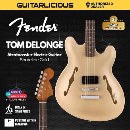 Fender Tom DeLonge Starcaster Electric Guitar, RW FB, Shoreline Gold (Made in Indonesia)